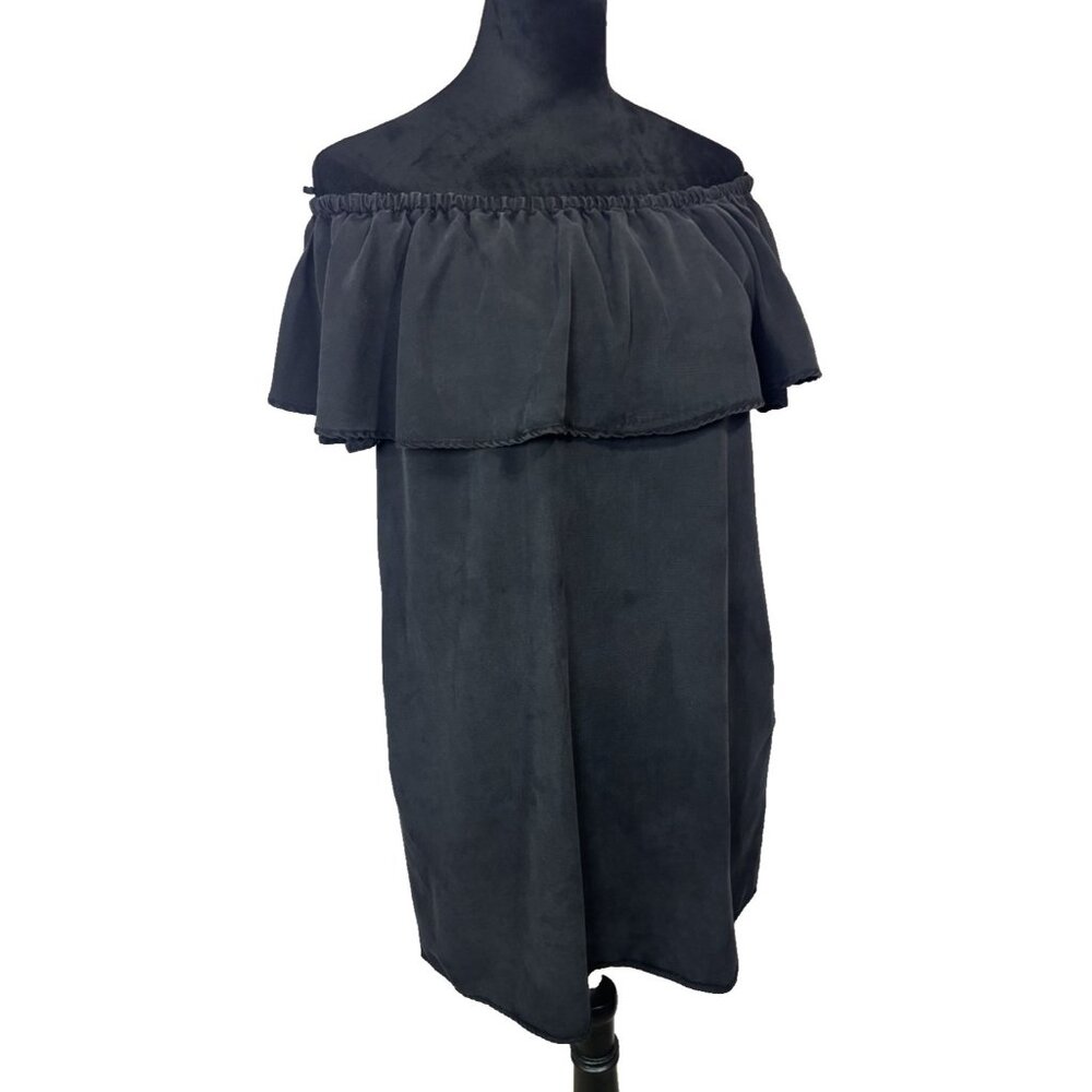 Womens mini dress Zara Premium Denim Black Off Shoulder Tent Dress Sz Small